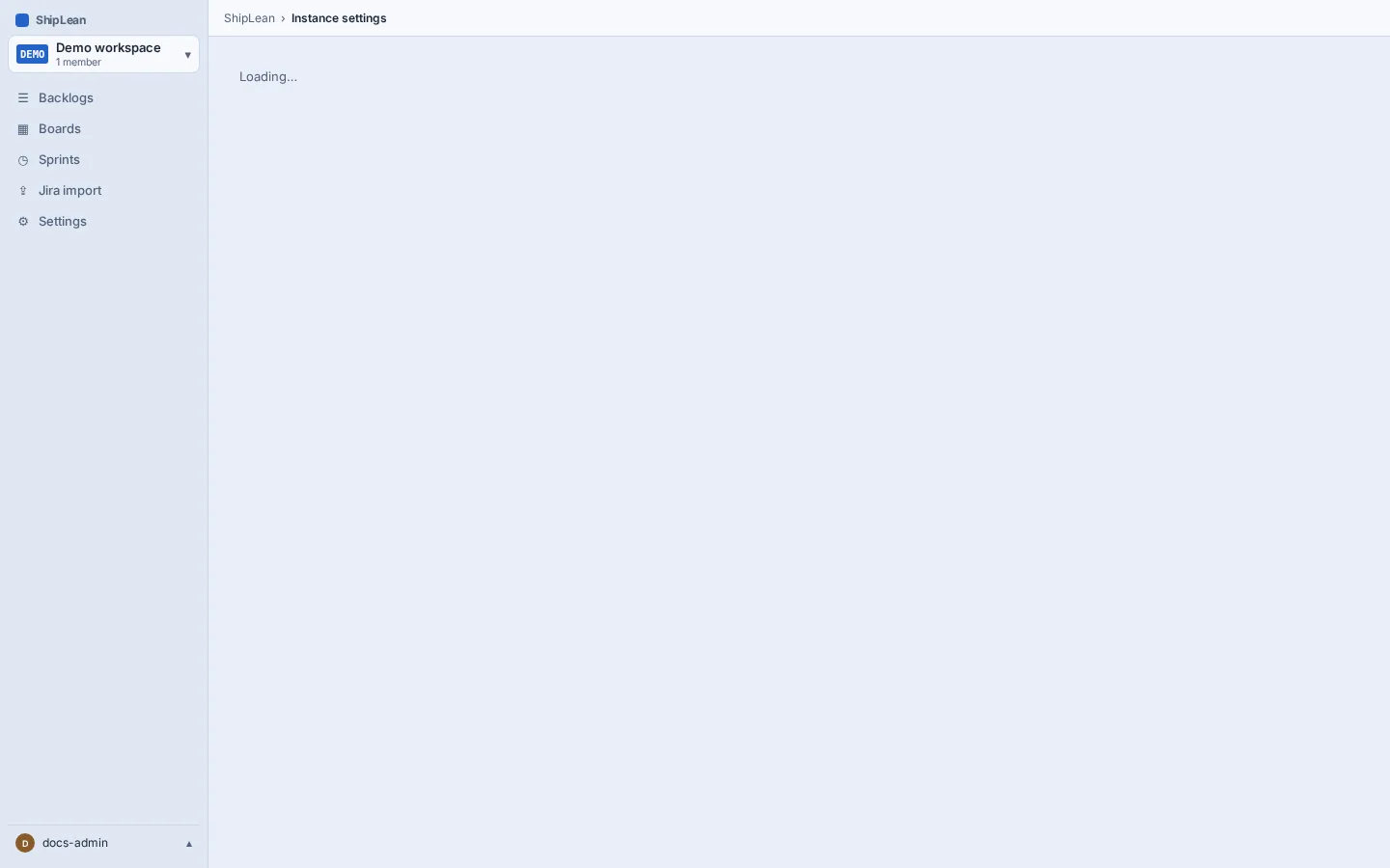 Instance settings with its General, Users, Projects, and Integrations sections.