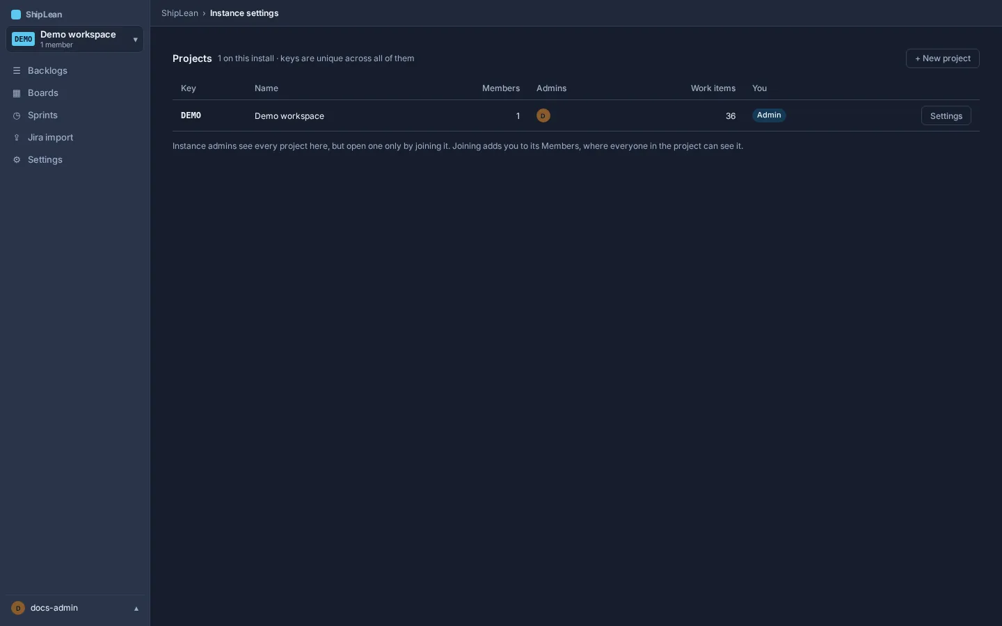 Instance project list showing project membership and explicit join actions.