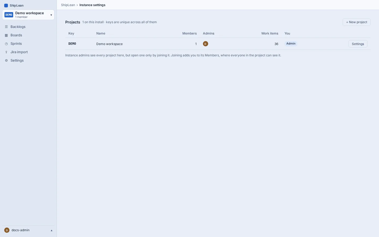 Instance project list showing project membership and explicit join actions.